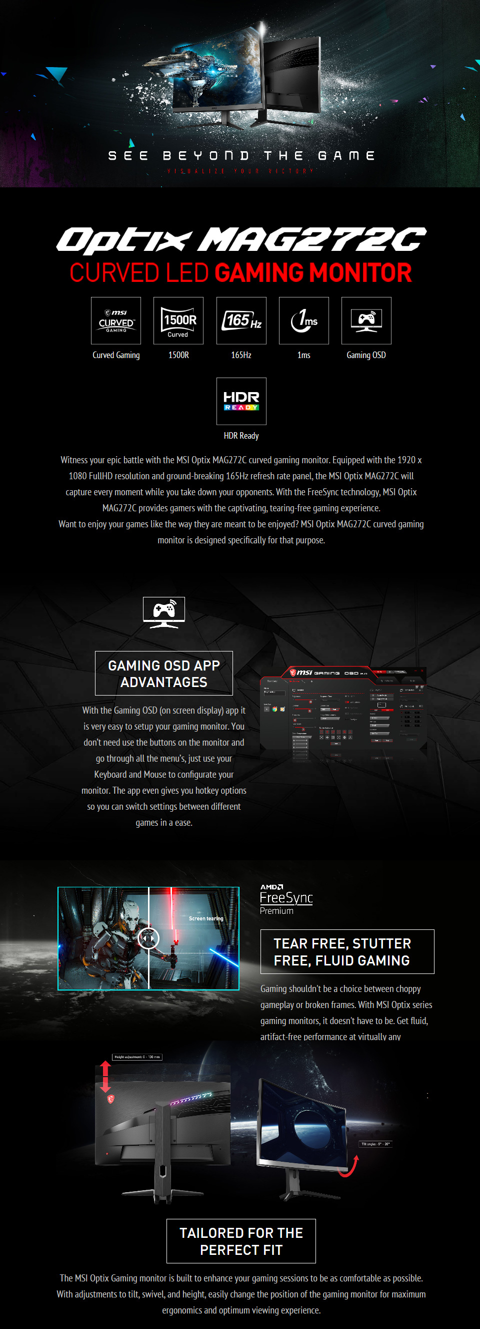 Buy MSI Optix MAG272C 165hz Curved 27in Monitor [MAG272C] PC Case
