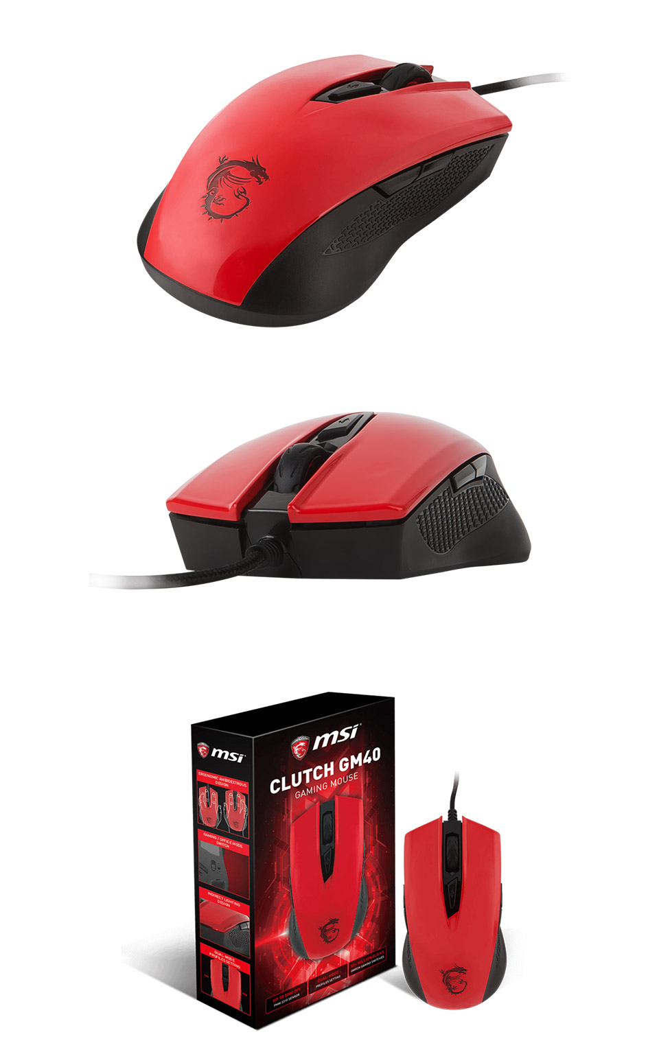 Buy MSI Gaming Clutch GM40 Optical Mouse Red [MSIGM40RED] PC Case