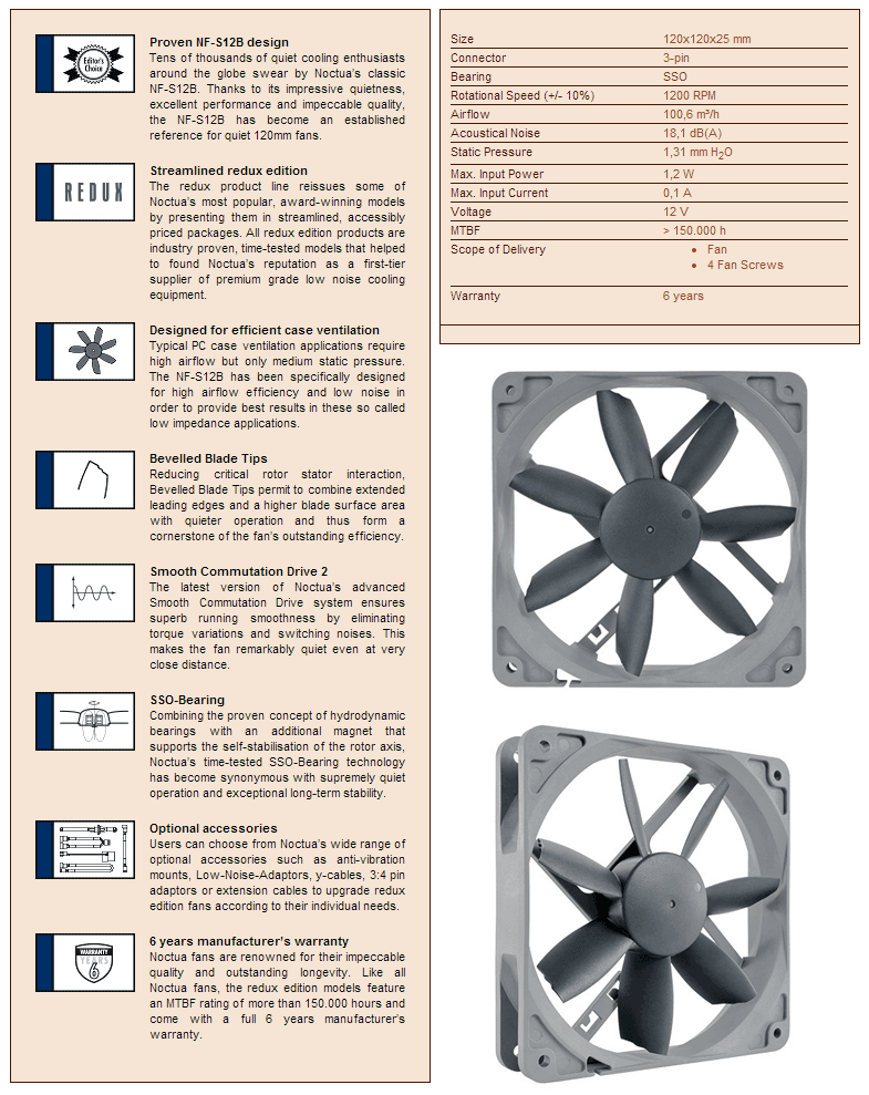 Buy Noctua NFS12B Redux 120mm 1200RPM Fan [NFS12BREDUX1200] PC