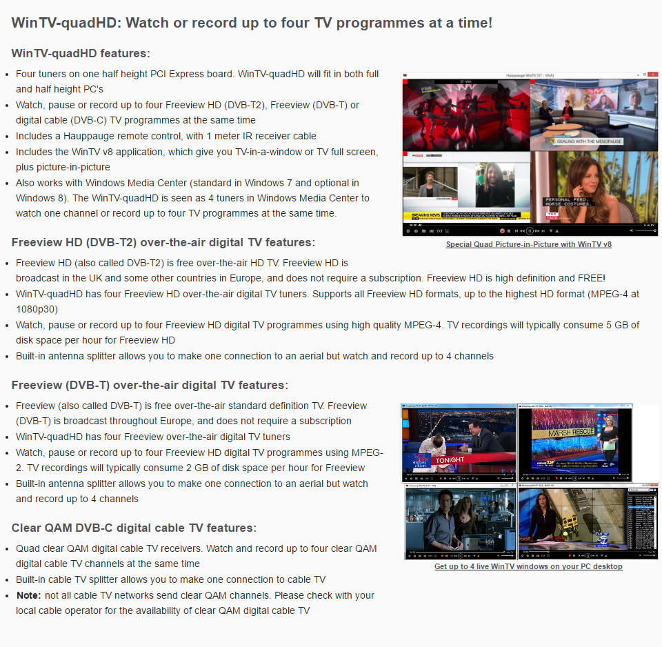 Buy Hauppauge Win TV QUAD HD TV Tuner [QUADHD] PC Case Gear Australia