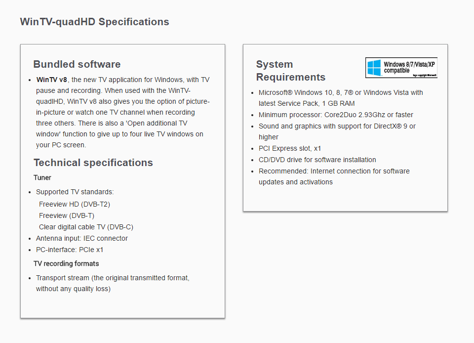 Buy Hauppauge Win TV QUAD HD TV Tuner [QUADHD] PC Case Gear Australia