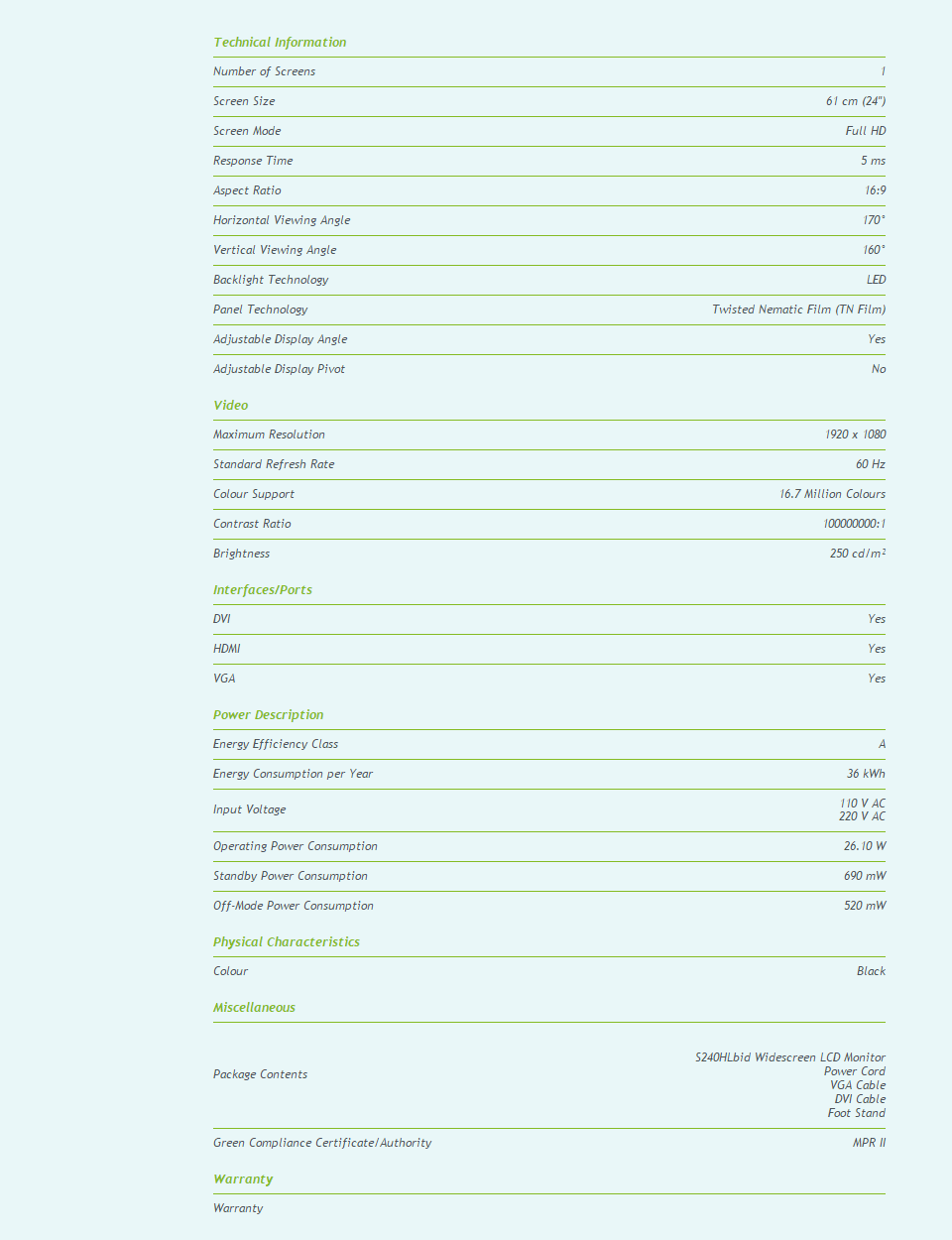 Buy Acer S240HL 24in Widescreen LED Monitor [S240HL] | PC Case Gear