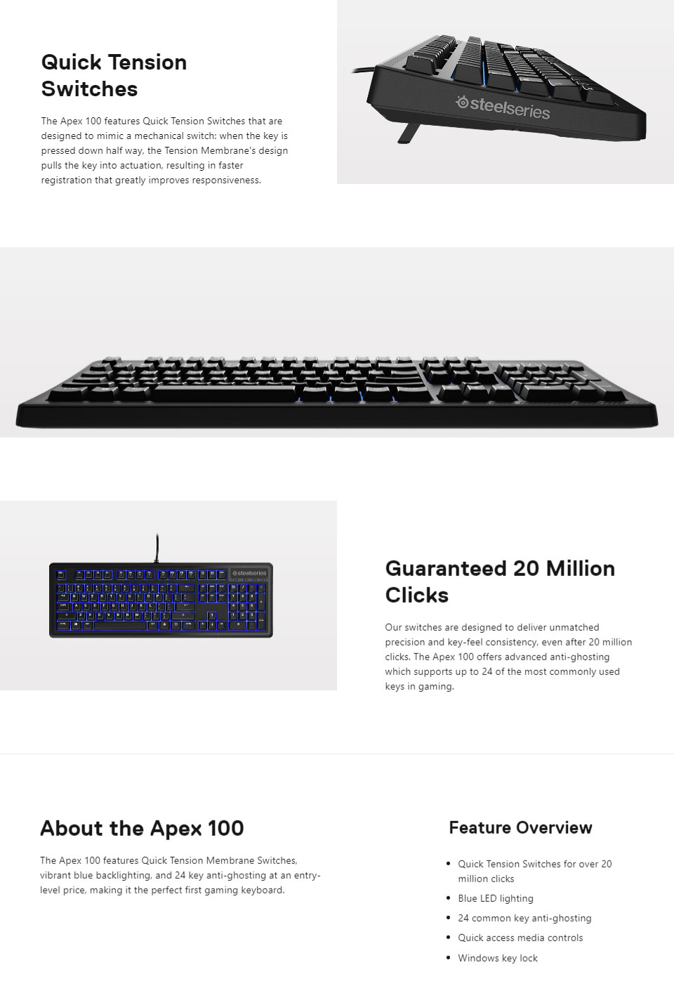 Buy SteelSeries Apex 100 Blue LED Keyboard [SS64435] PC Case Gear