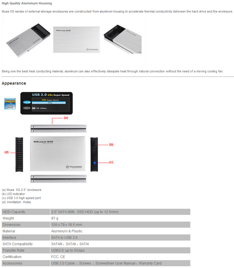 Buy Thermaltake Muse 5G 2.5in USB 3.0 External Hard Drive Enclosure [TT