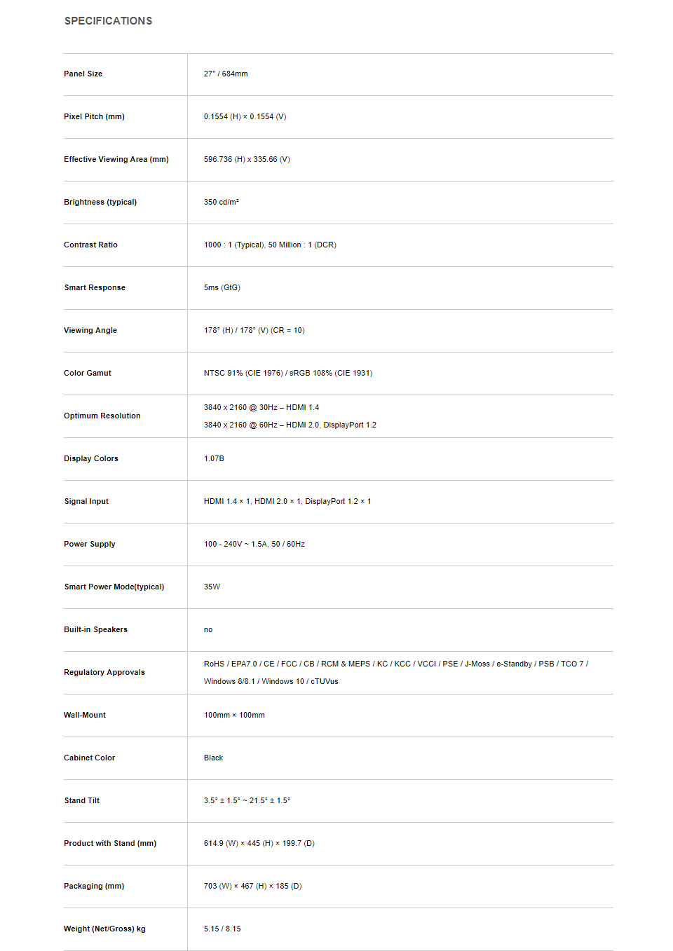 Buy AOC U2790VQ UHD IPS 27in Monitor [U2790VQ/75] | PC Case Gear Australia