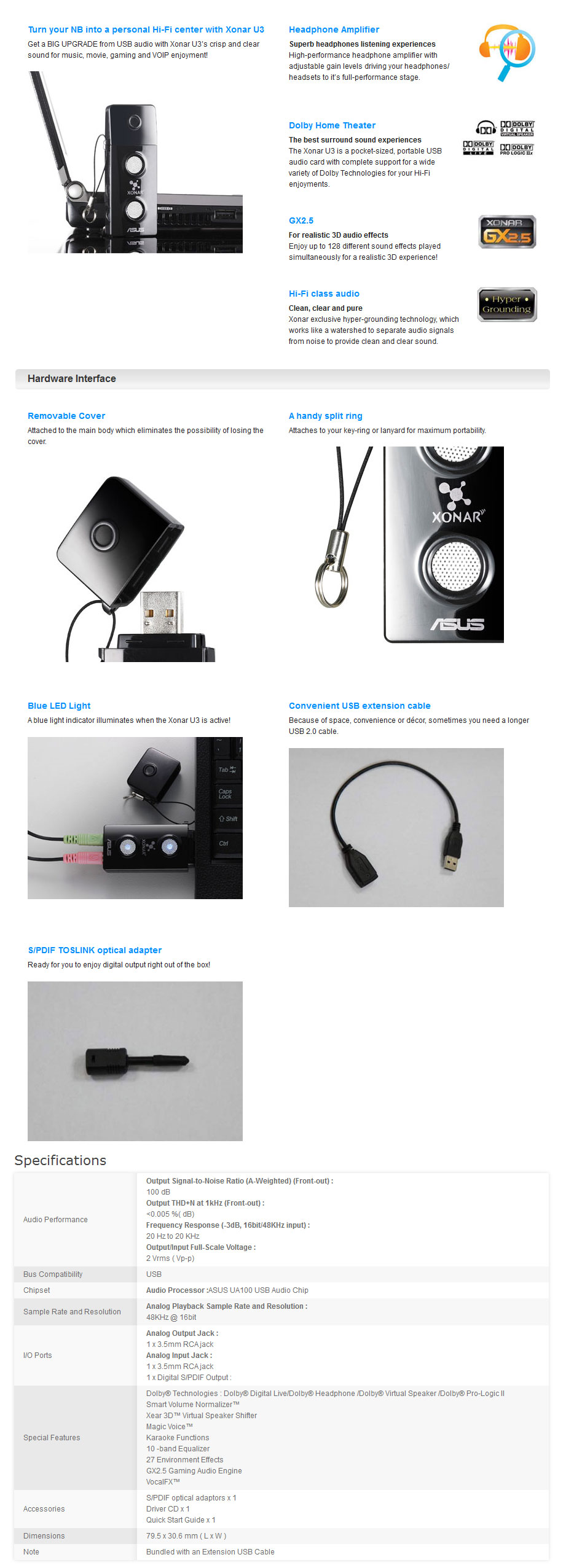 Buy ASUS Xonar U3 USB Sound Card [XONARU3] PC Case Gear Australia