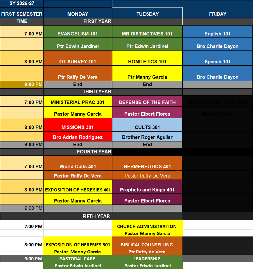 sked of classes 26 27sem11