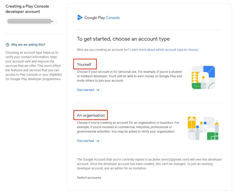 Create Google Console account