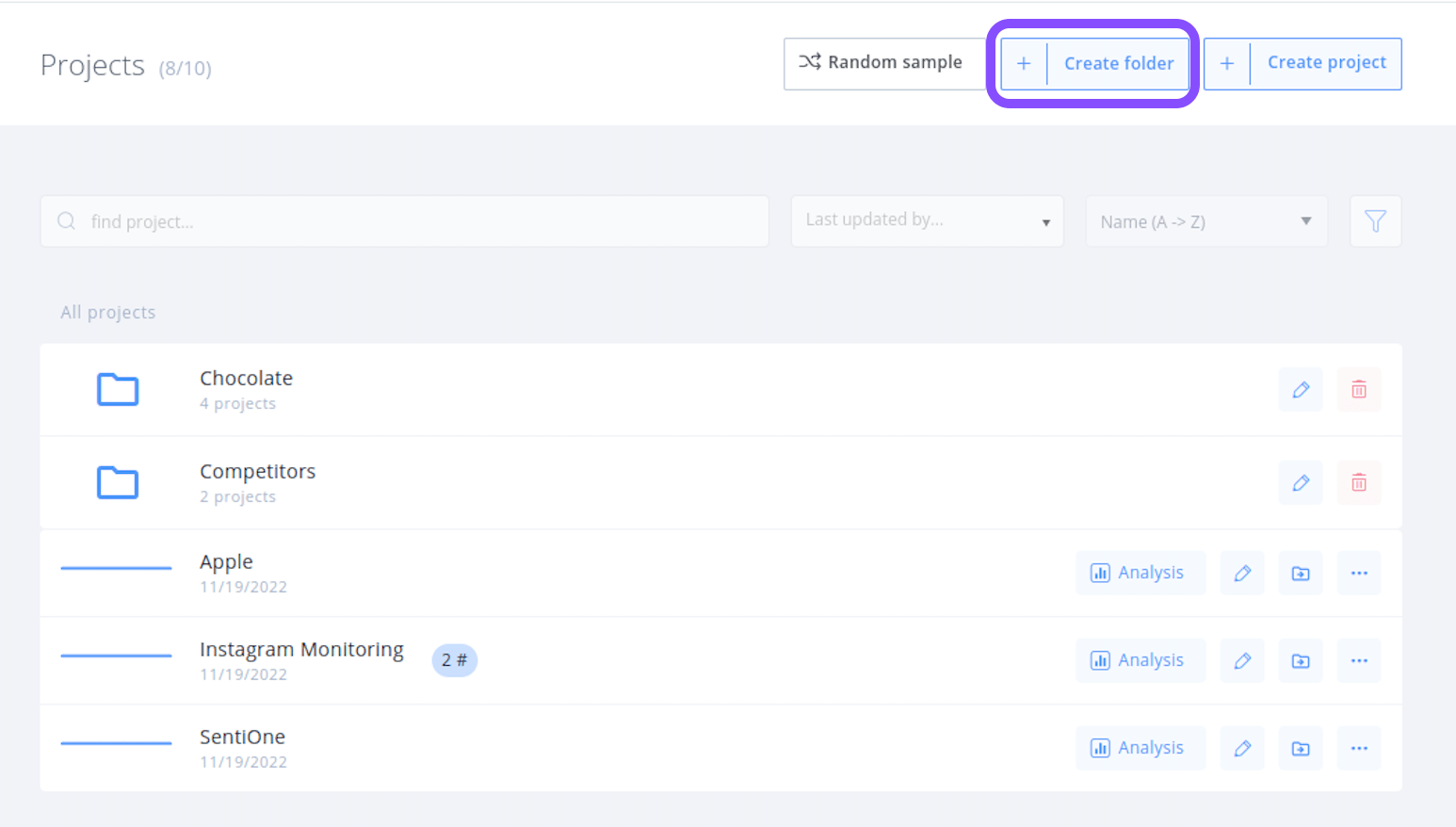 How do I manage projects folders?