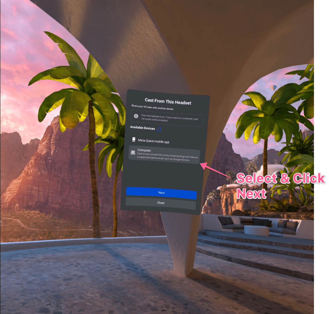Casting: Display VR view on a link