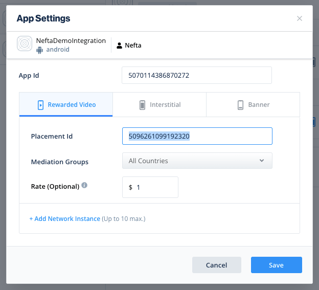 IronSource Configuration
