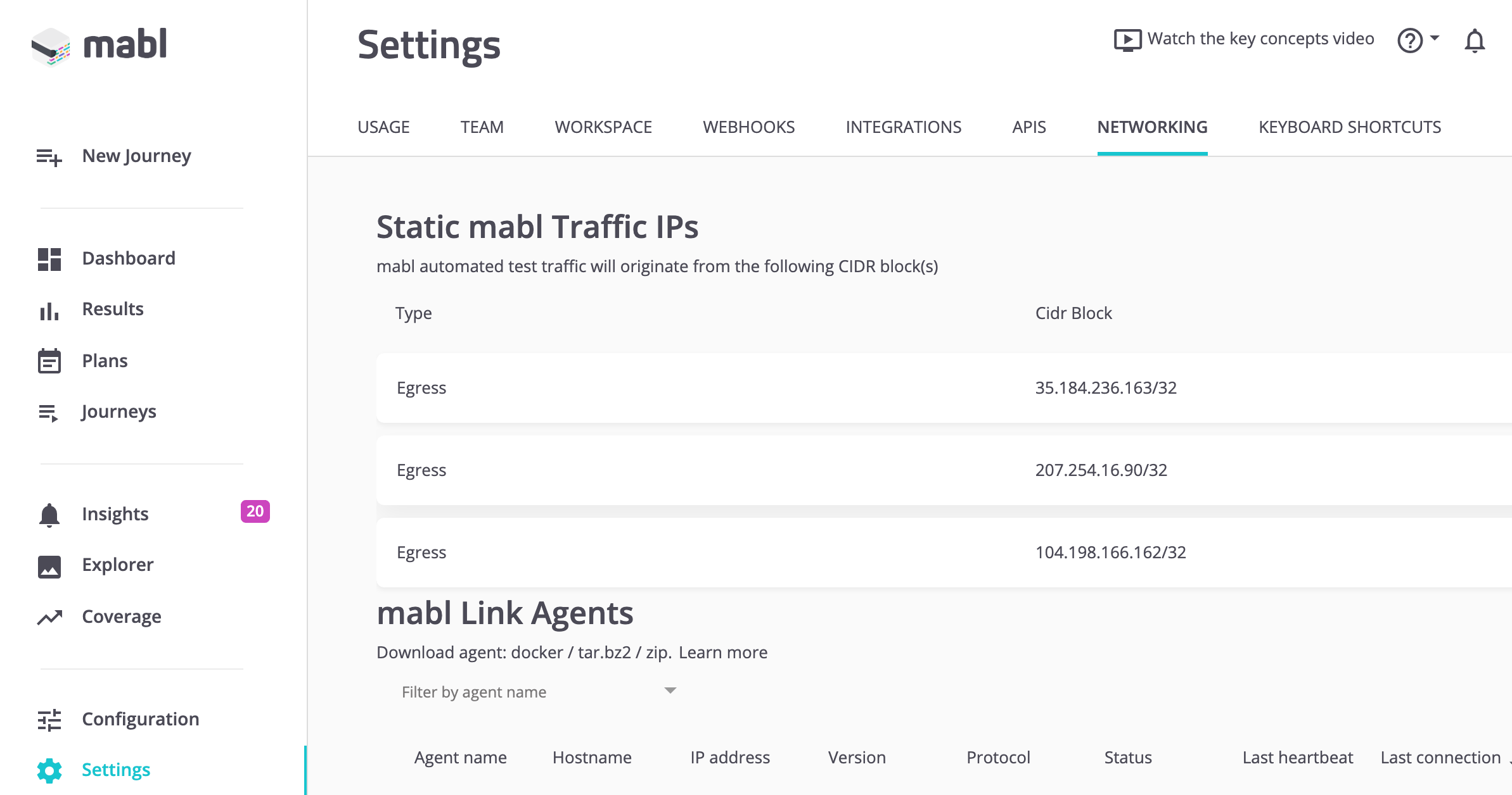 Mabl static IP addresses