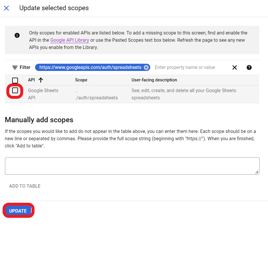 Google Sheets API Usage