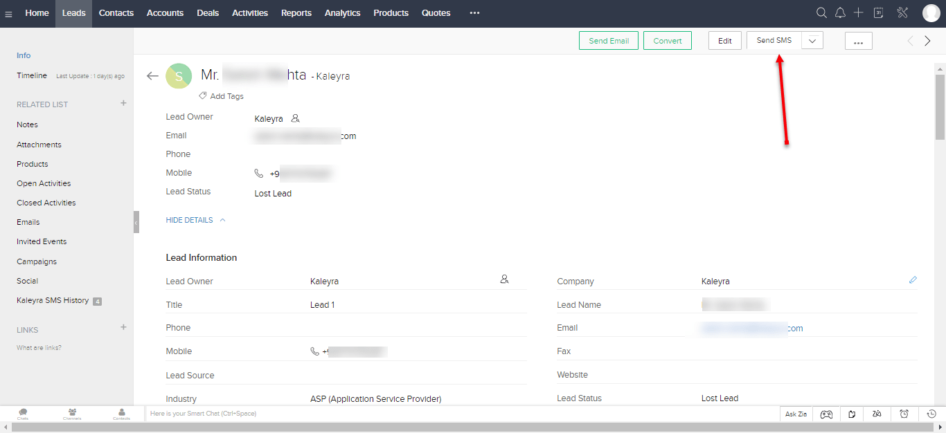 Send SMS on Zoho CRM Messaging
