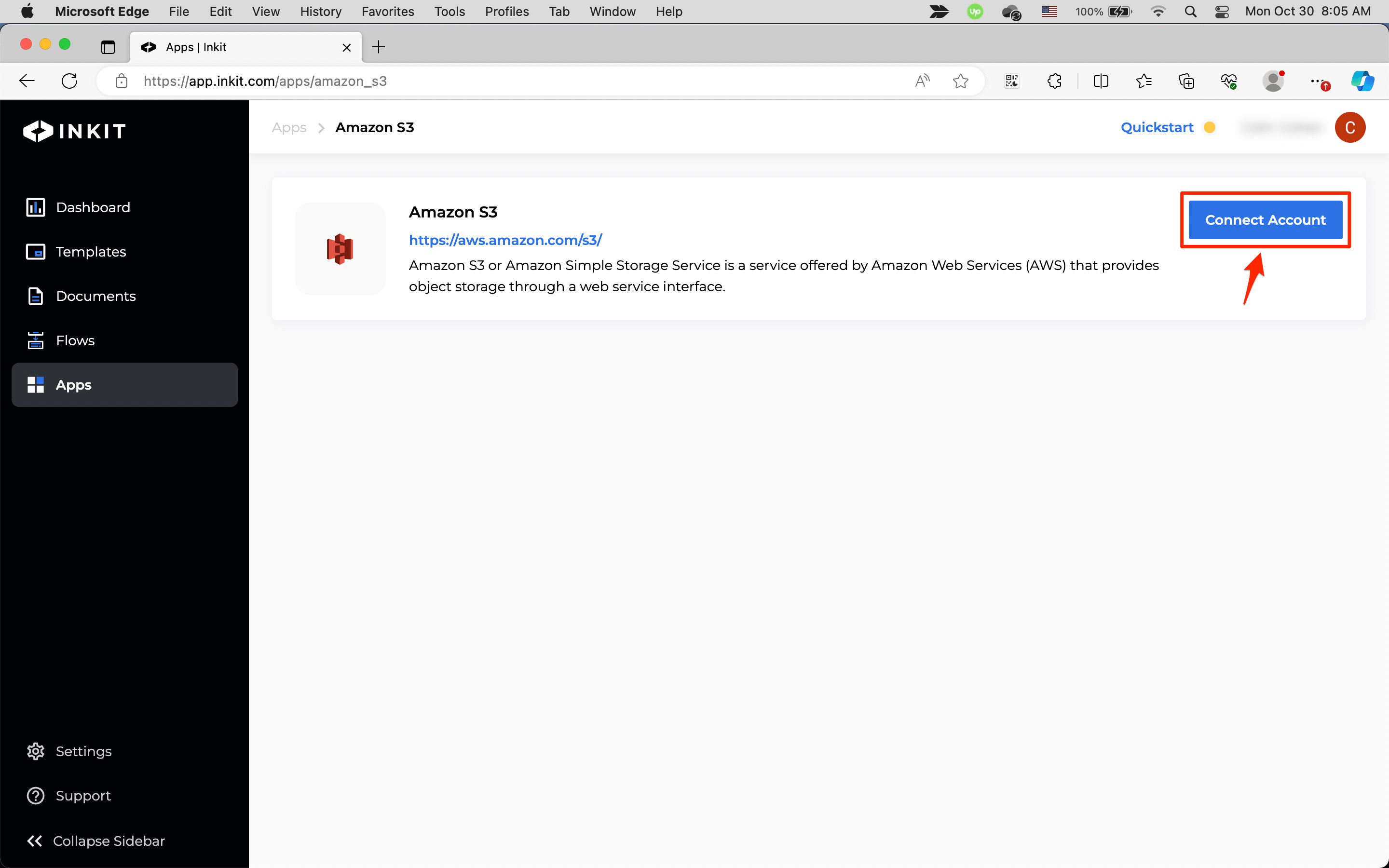 Setting up the Amazon S3 app