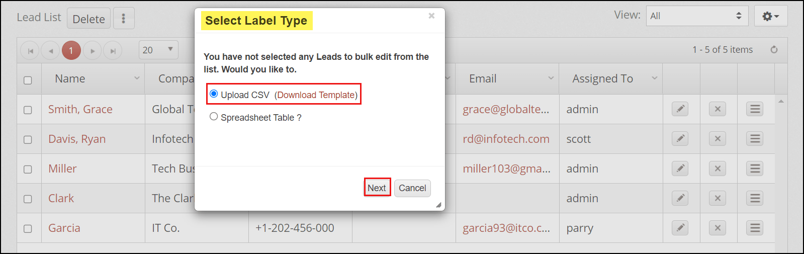 Bulk Edit Leads List View