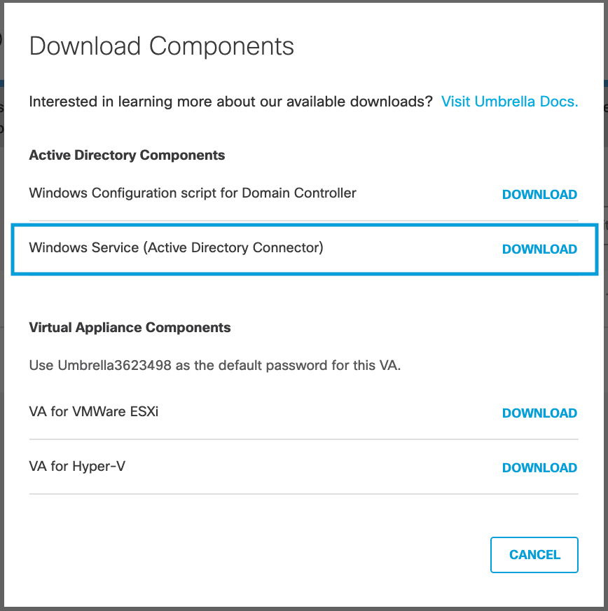 Connect Active Directory to Umbrella VAs