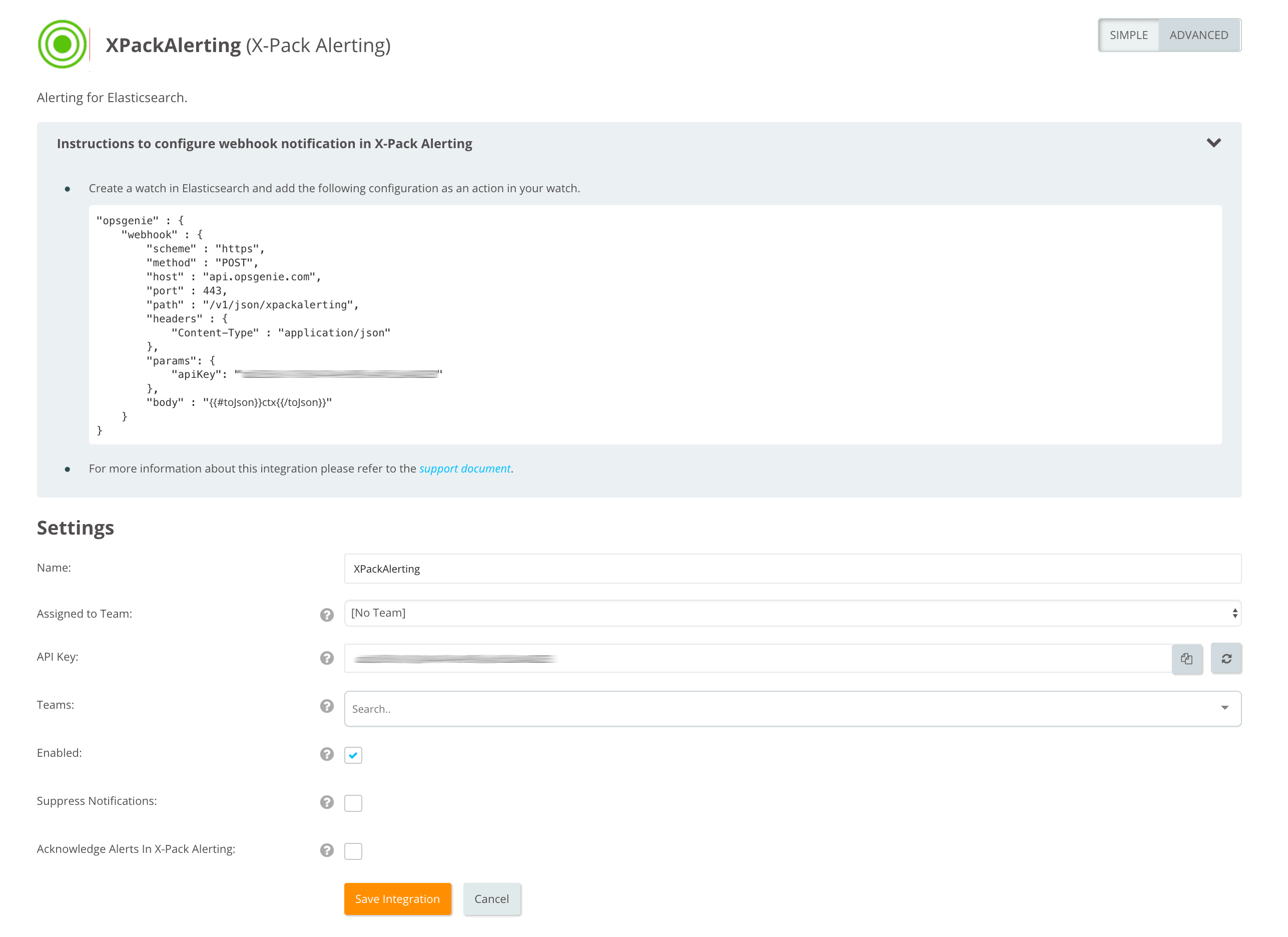 XPack Alerting (Elasticsearch Watcher) Integration