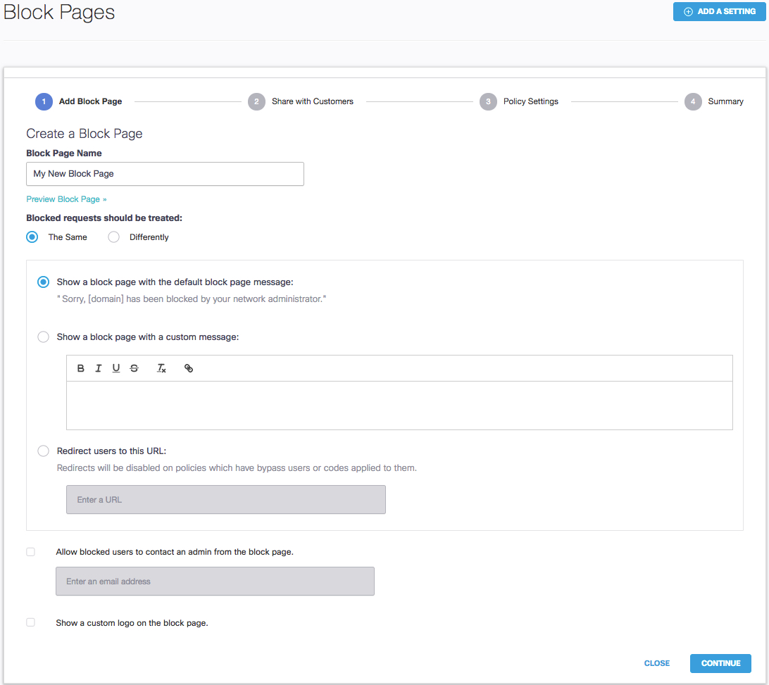 Configure Block Pages