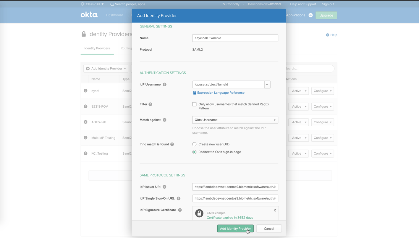 Deploying Keycloak IdP with Okta