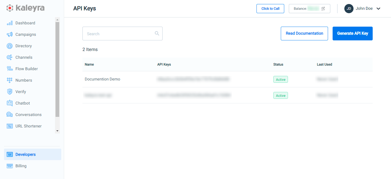 View API Key and SID