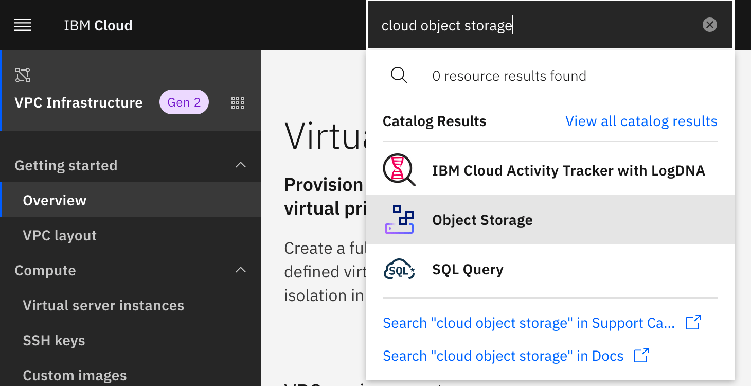 IBM Cloud via Cloud Object Storage Setup