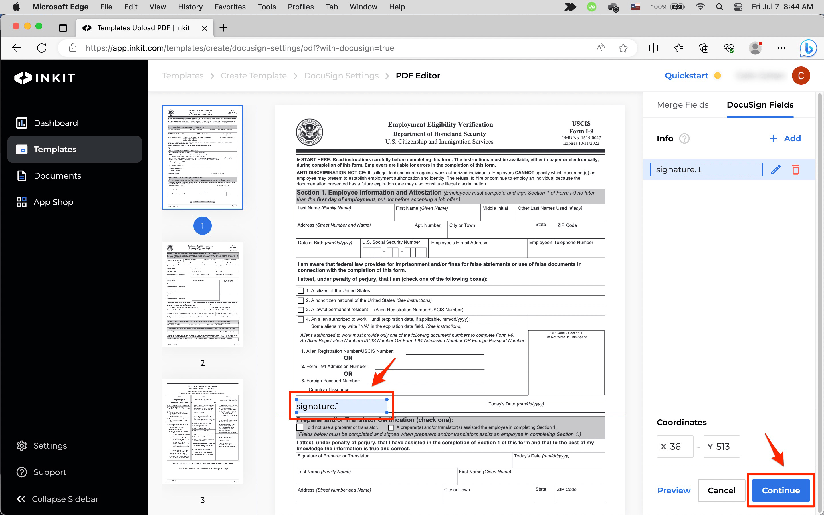 Adding DocuSign fields to a PDF template