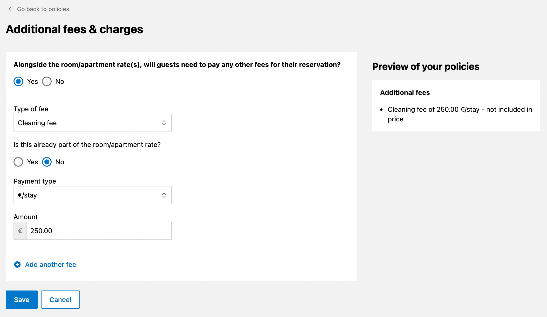 Add a cleaning fee to