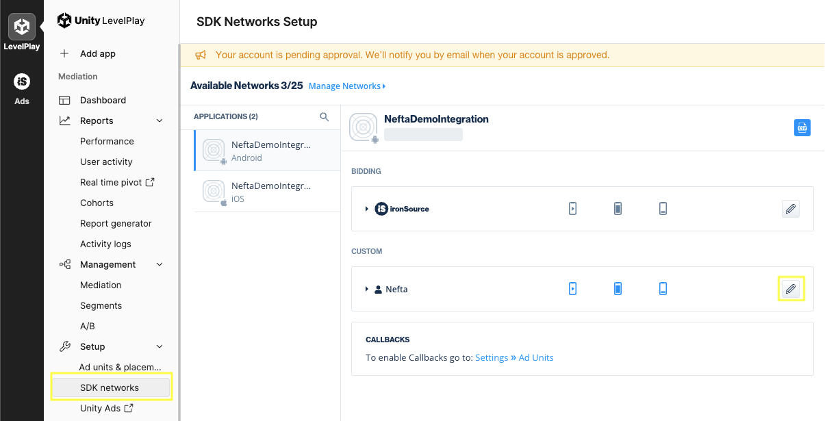IronSource Configuration