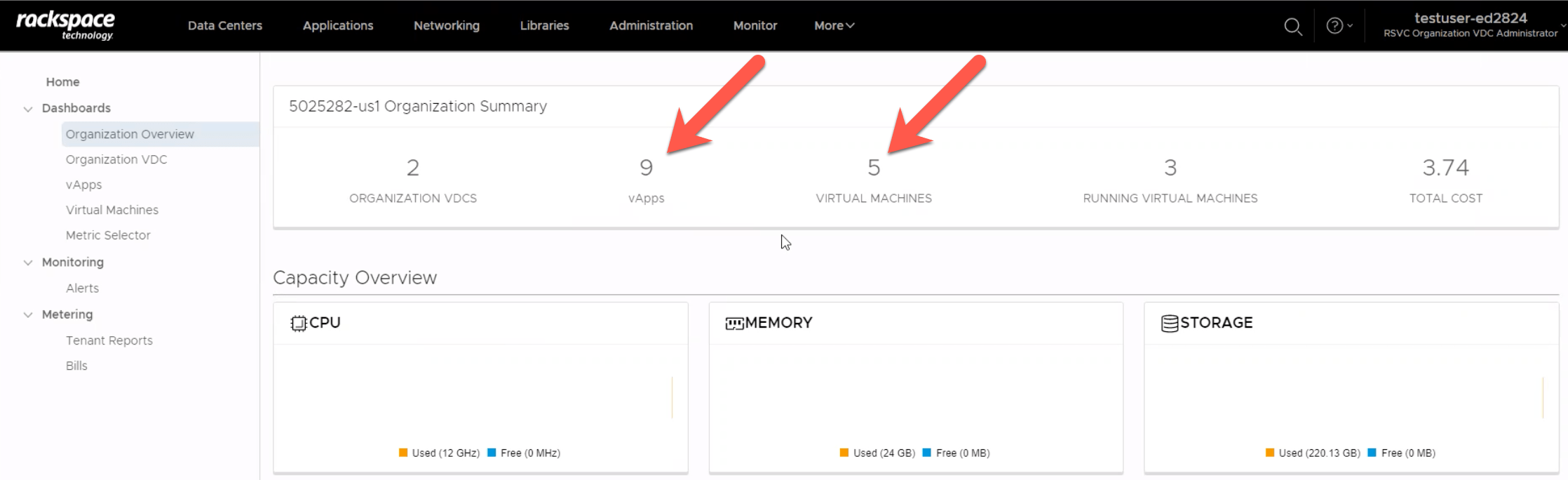 Monitor Rackspace SDDC Flex VM usage and billing