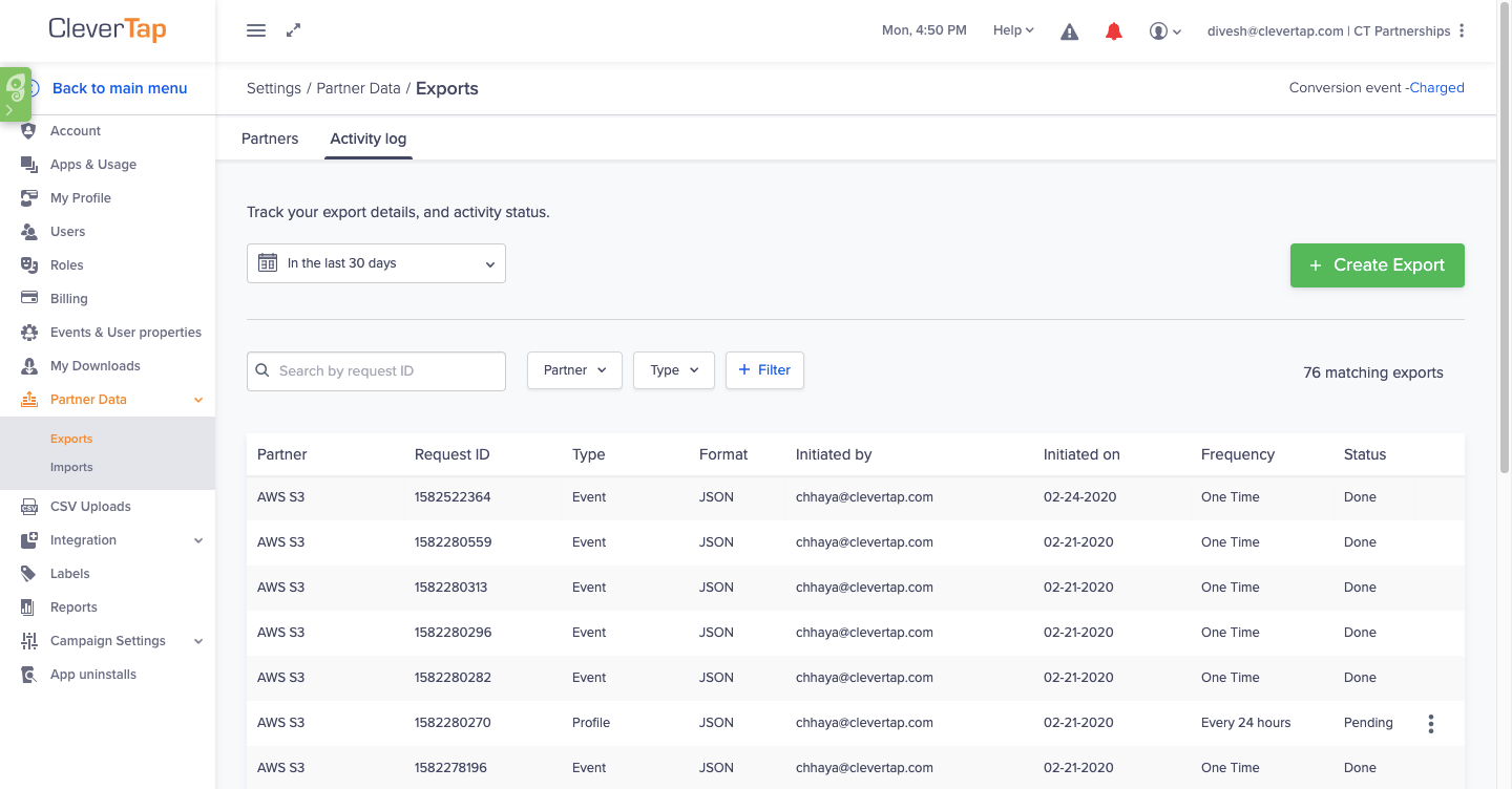 Data Export to AWS S3