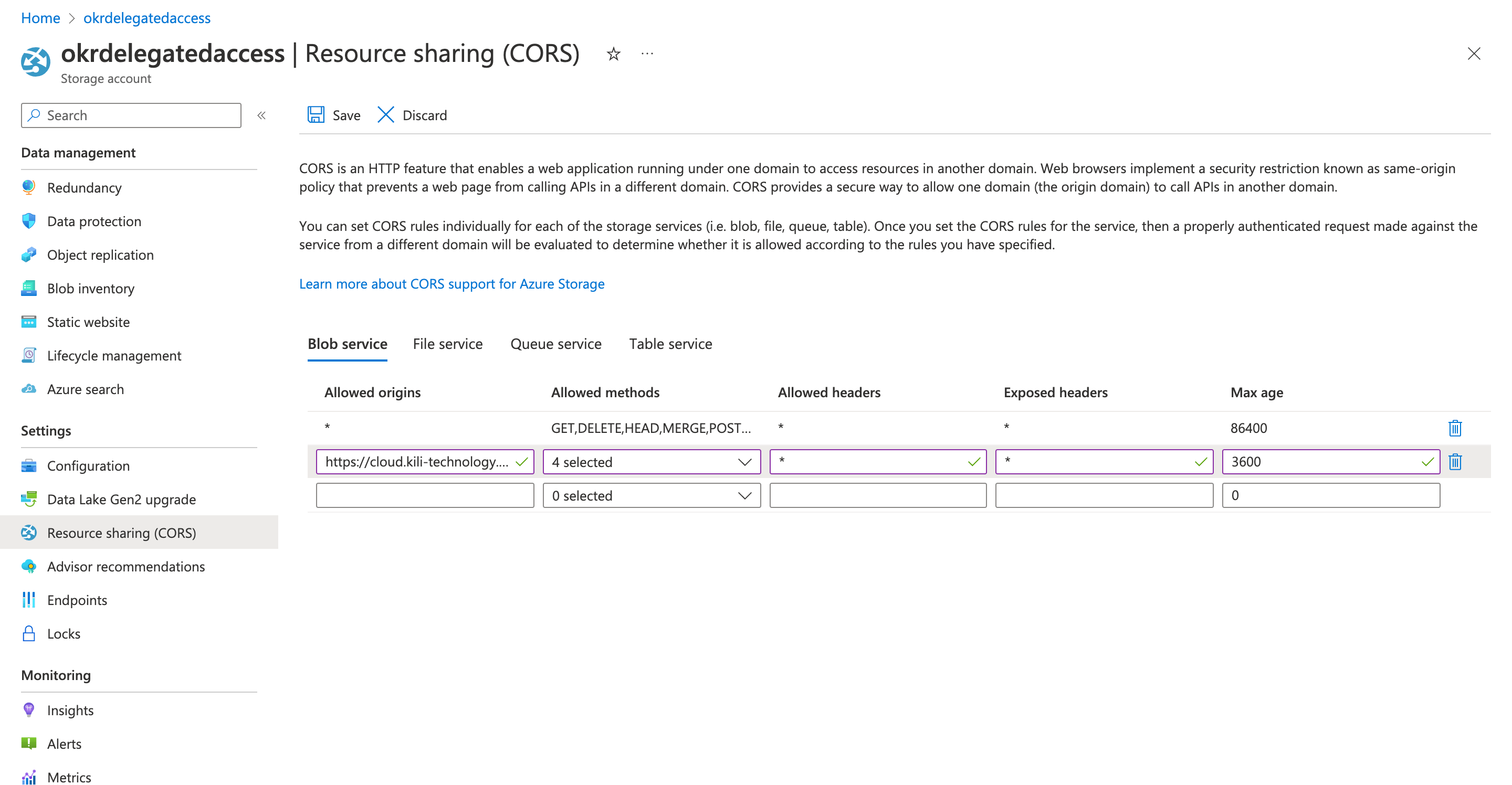 Creating an Azure Blob Storage integration