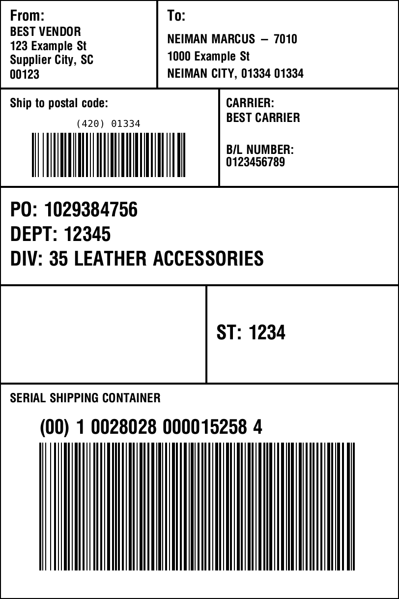 Neiman Marcus UCC128 Label Requirements