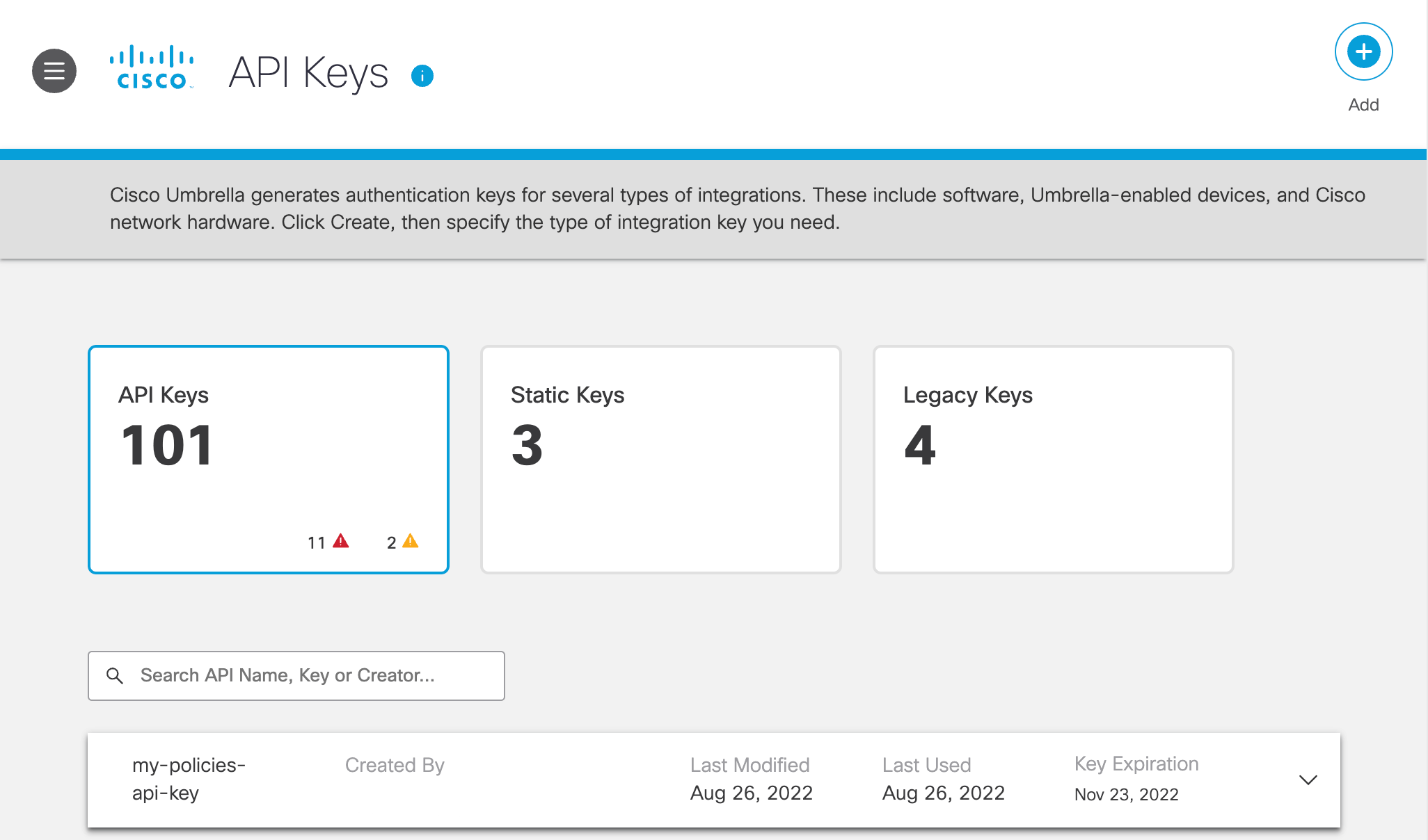 Add Umbrella API Keys