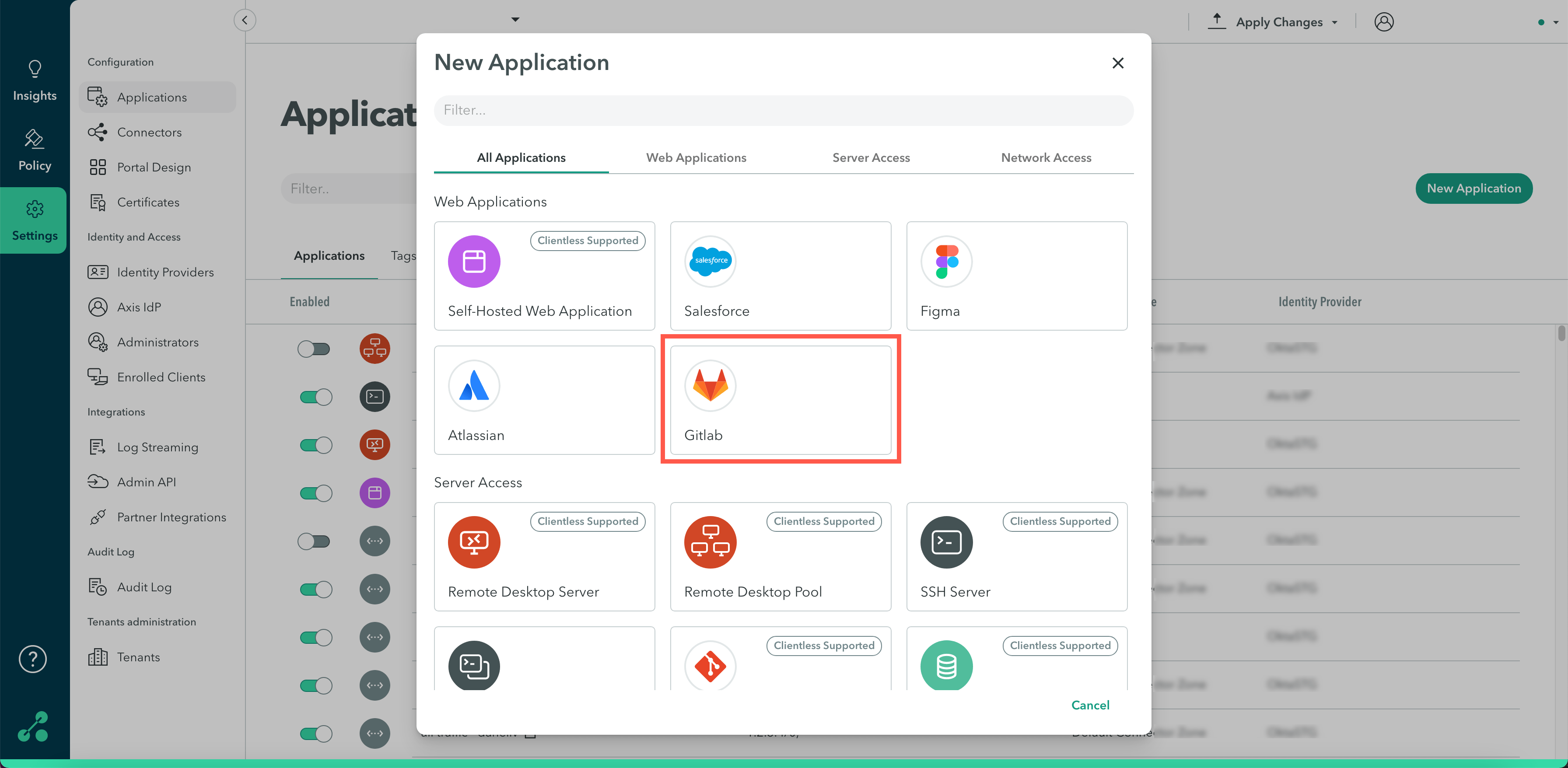 Adding a Gitlab Application
