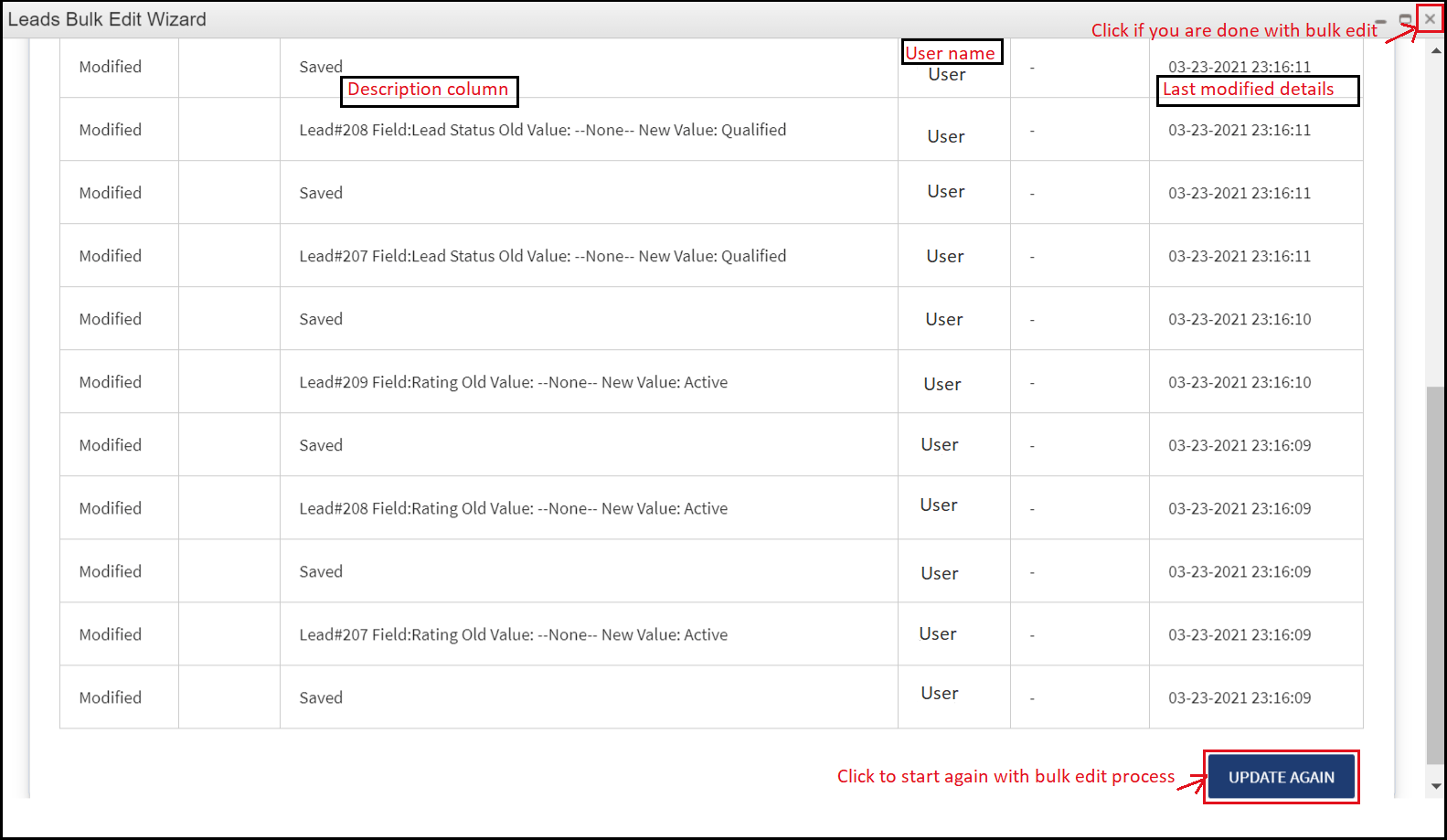 Bulk Edit Leads List View