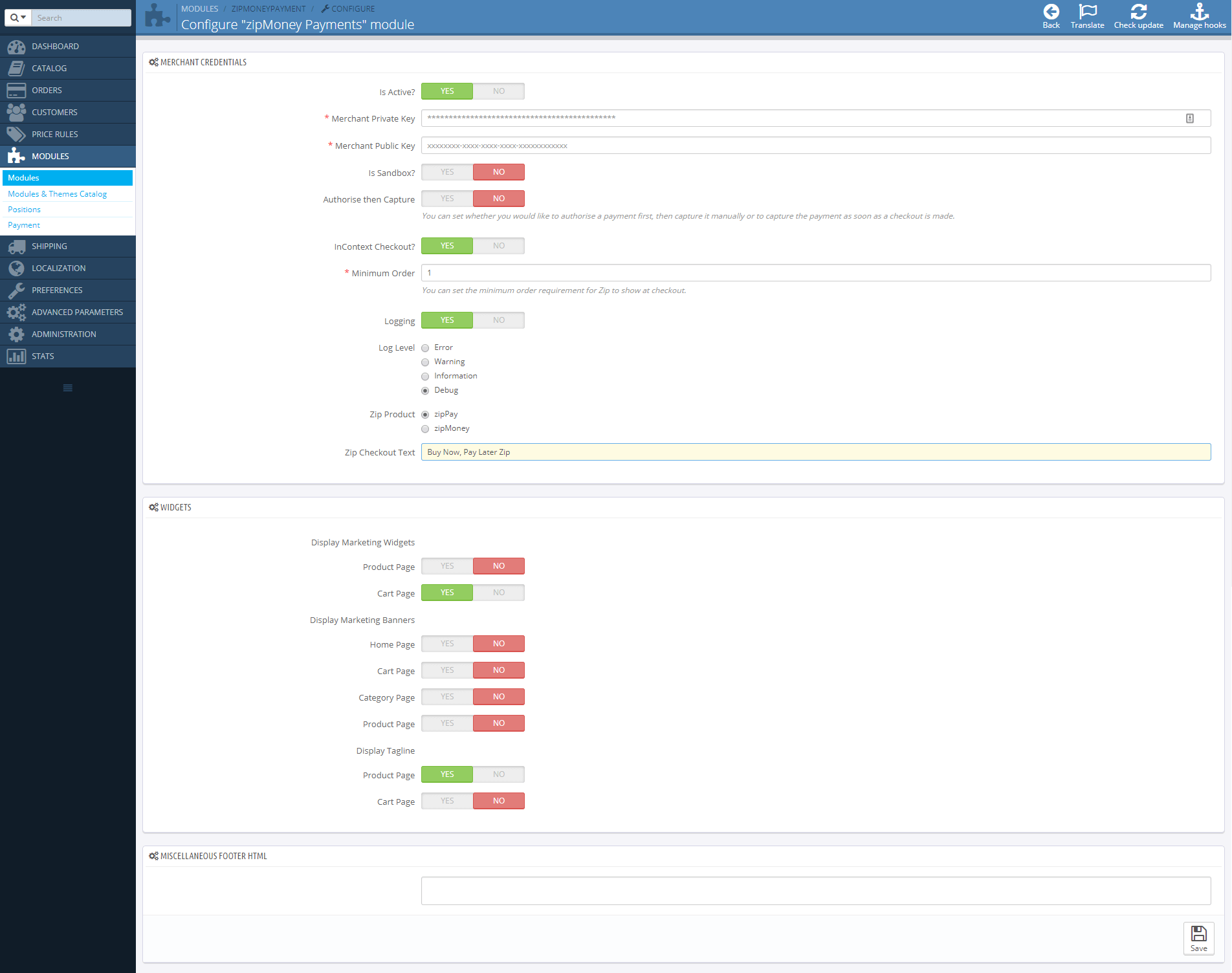 Install and configure the Zip payment method