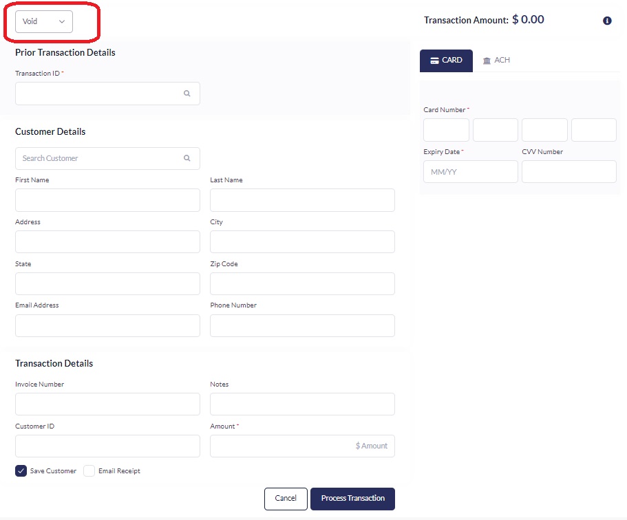 Virtual Terminal Transactions