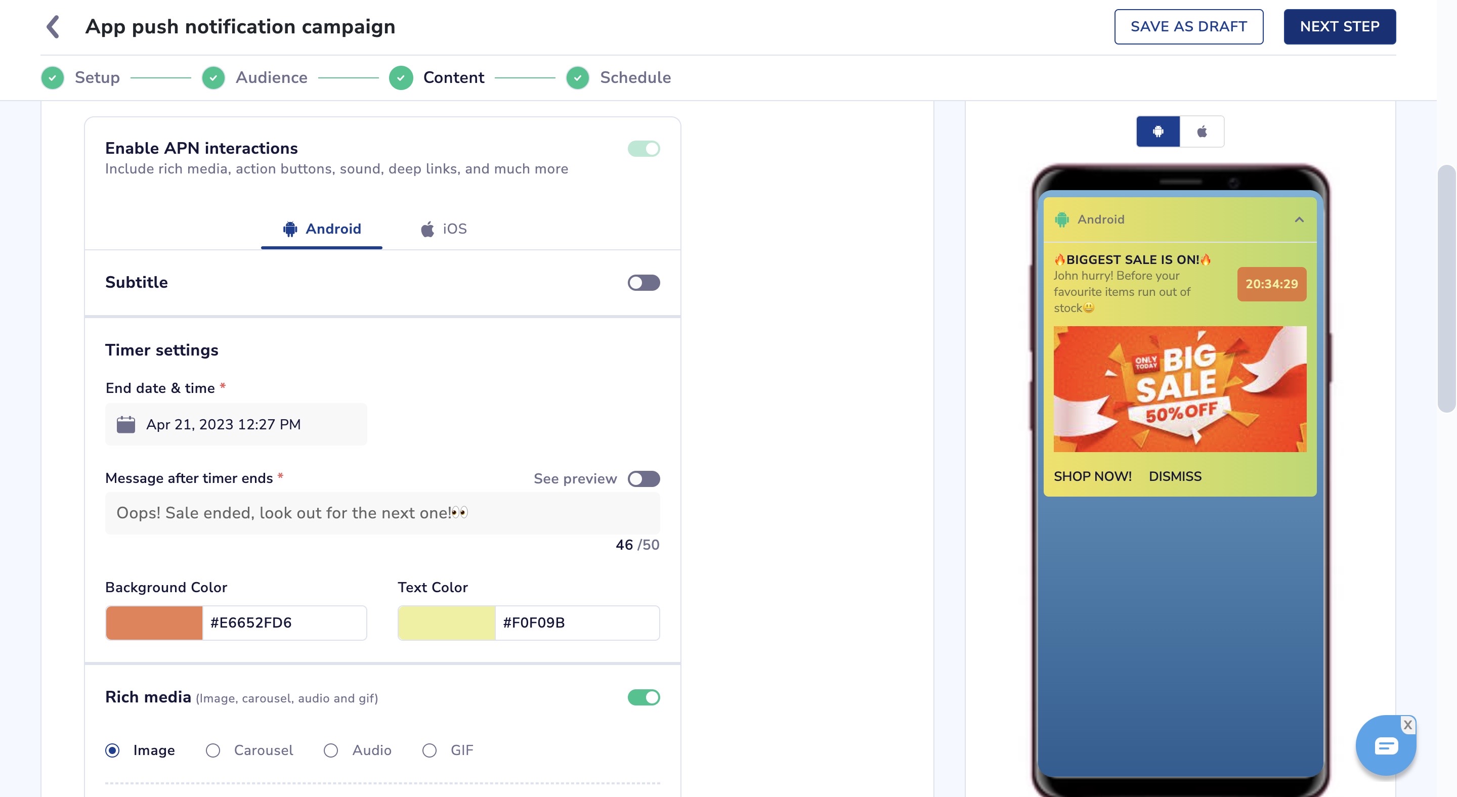 Interactive Push Notifications templates