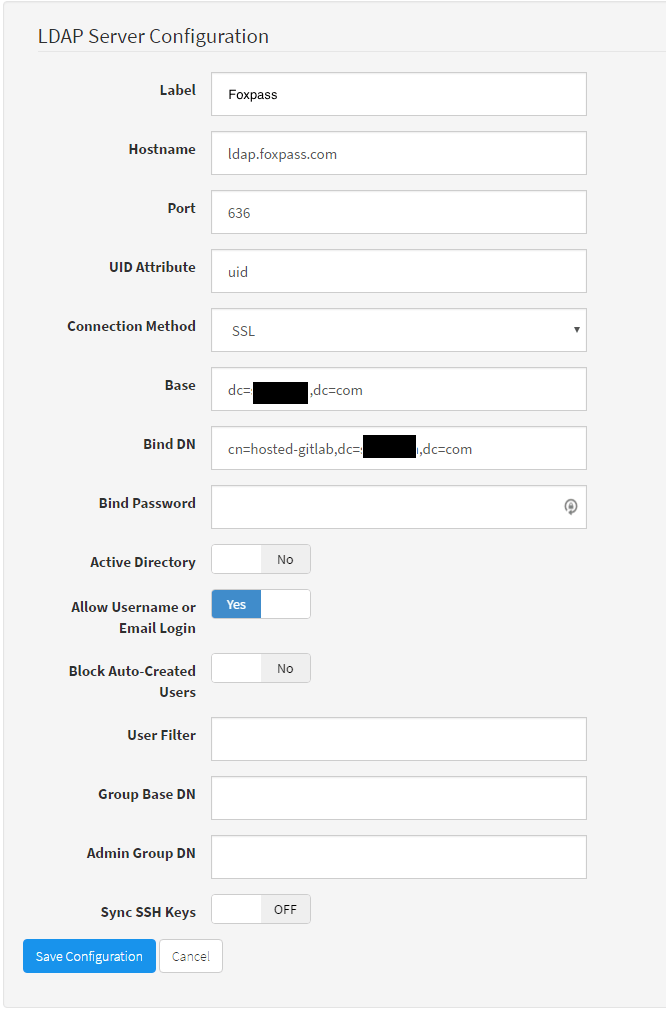 Gitlab LDAP configuration with Foxpass