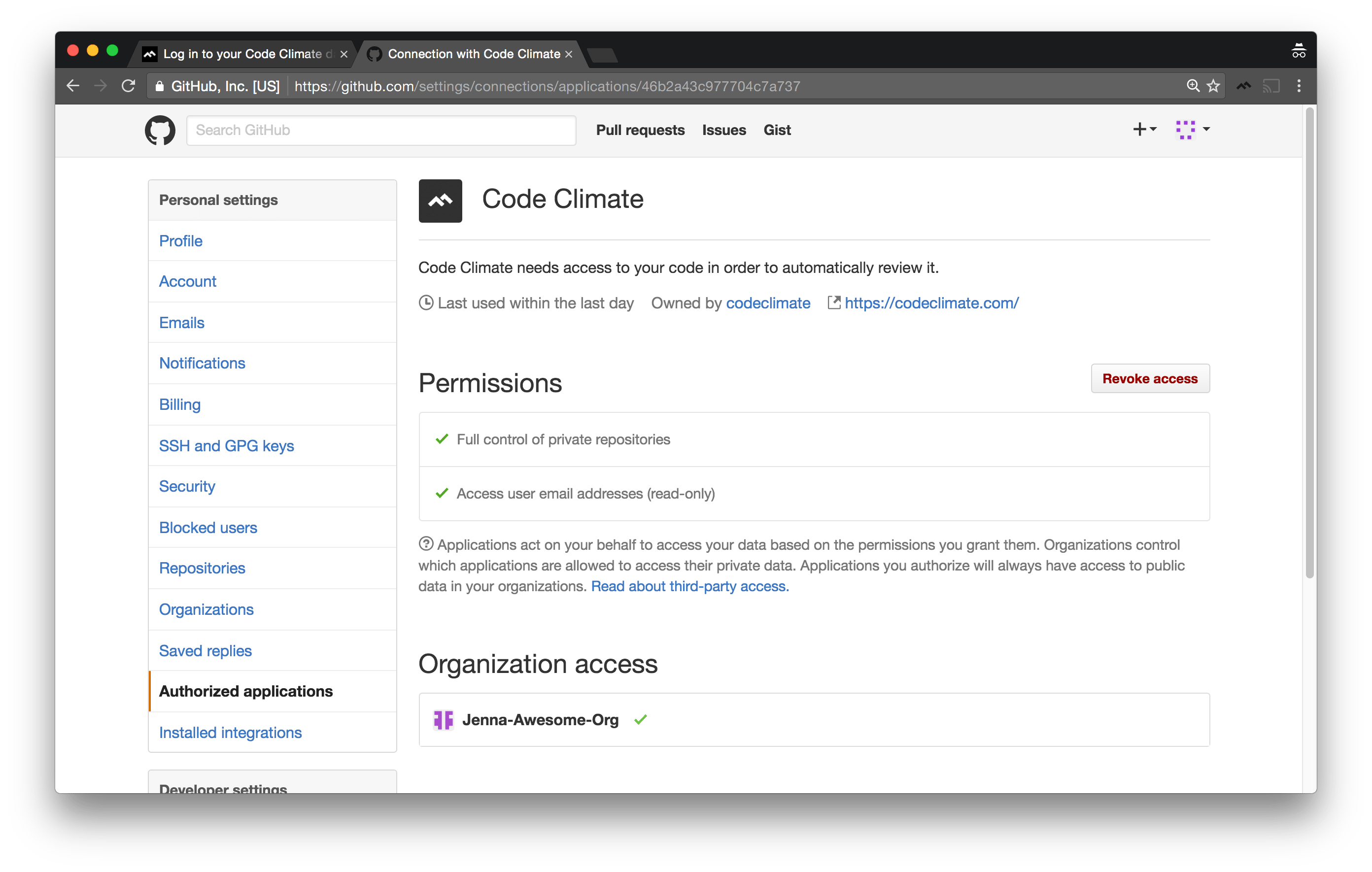 Setting GitHub OAuth Permission Levels