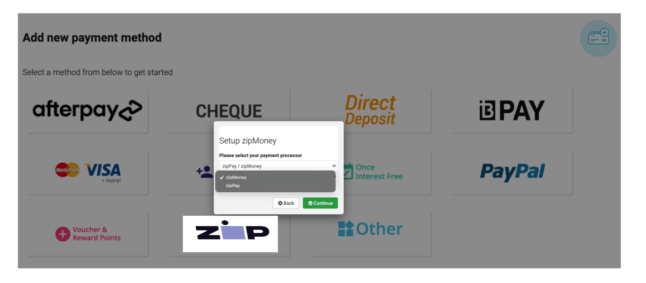 Activate the Zip payment gateway