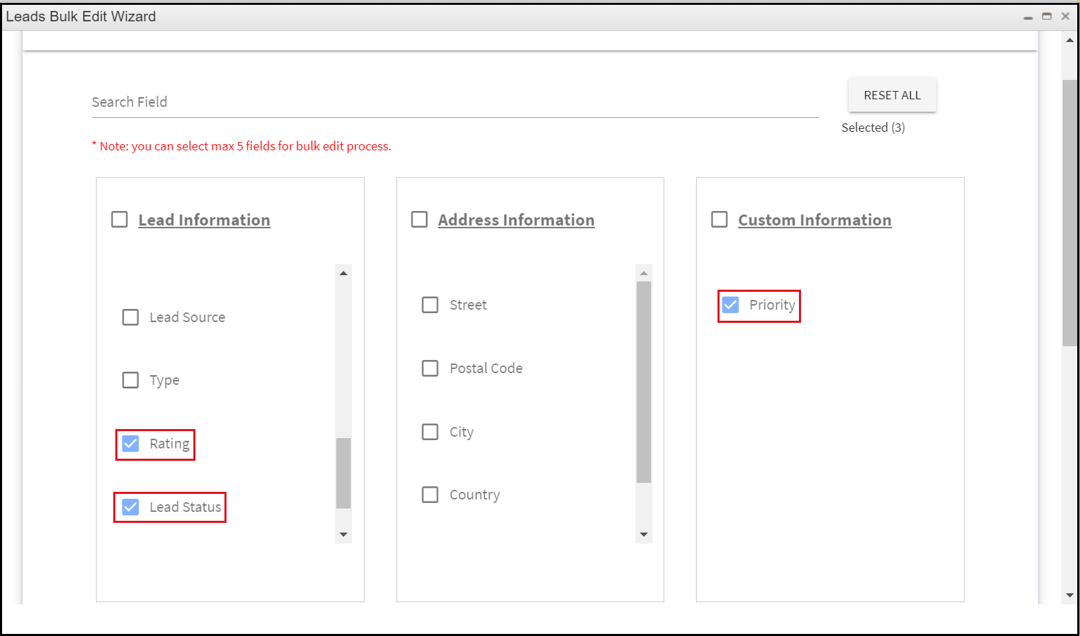 Bulk Edit Leads List View