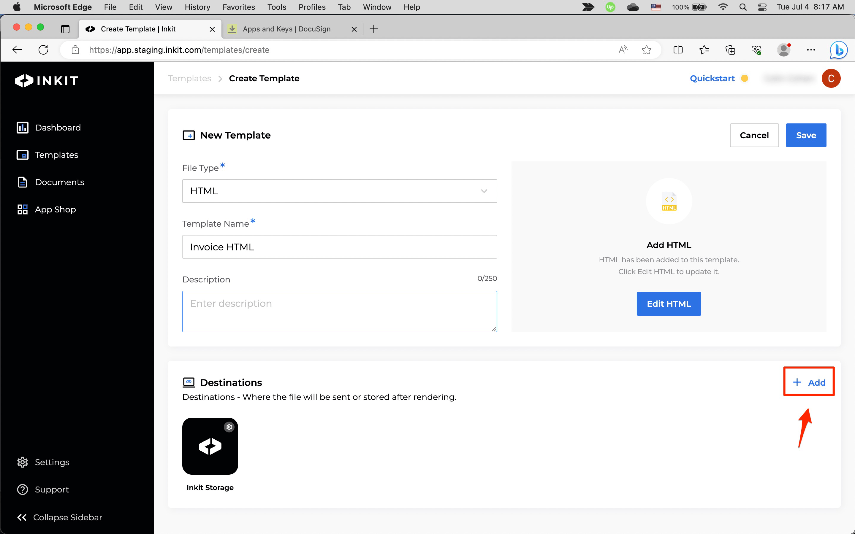 Adding DocuSign fields to an HTML template