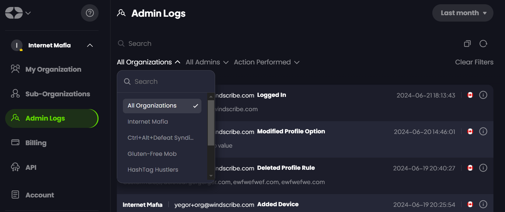 Org Admin Logs