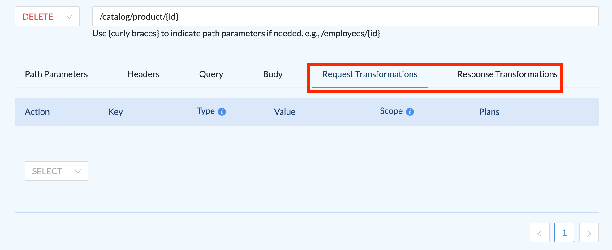 Hub Listing Request and Response Transformations (Definitions Tab)