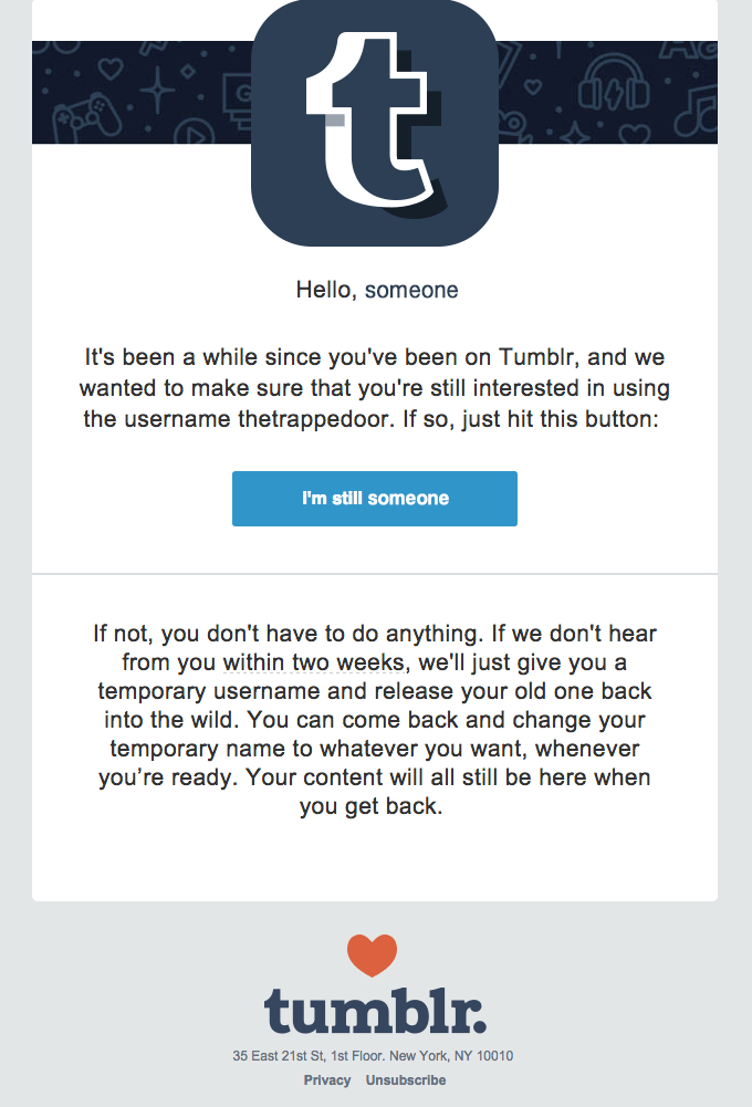 Account notice Your username needs attention from Tumblr Desktop