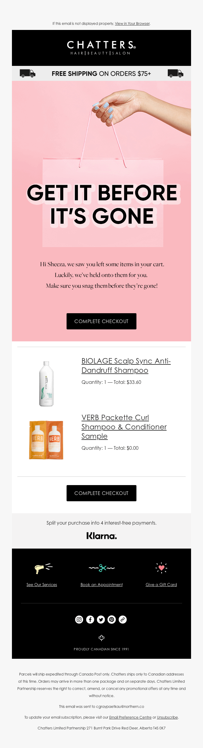 Don’t miss out! Get it before it’s gone… from Chatters Salons Desktop