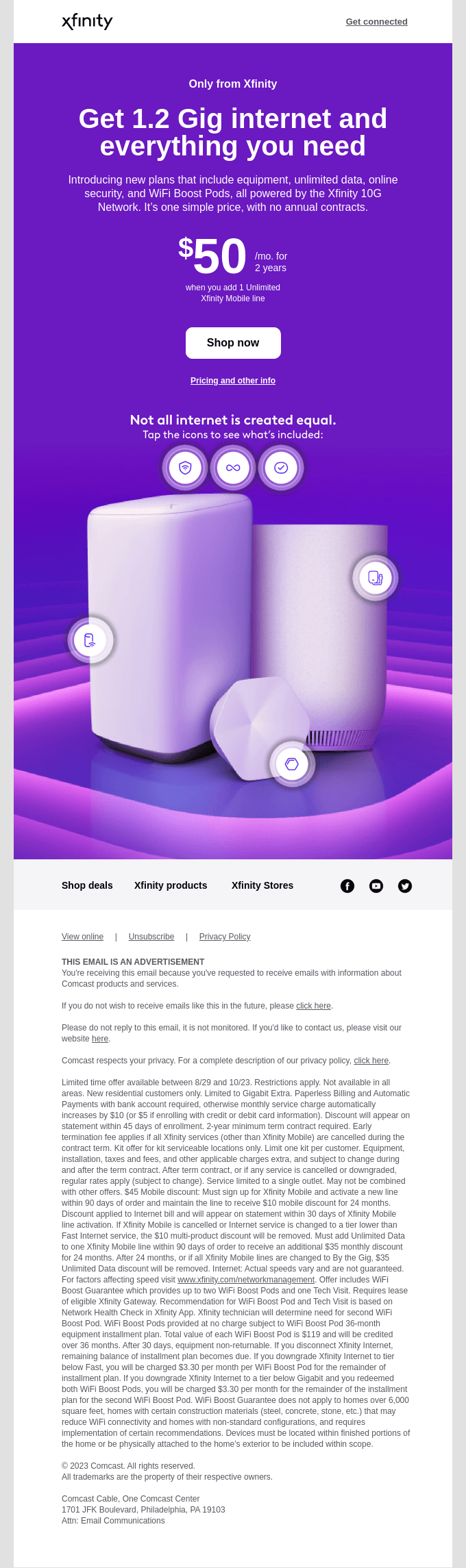 Fast like you've never seen before for 50/mo from Xfinity