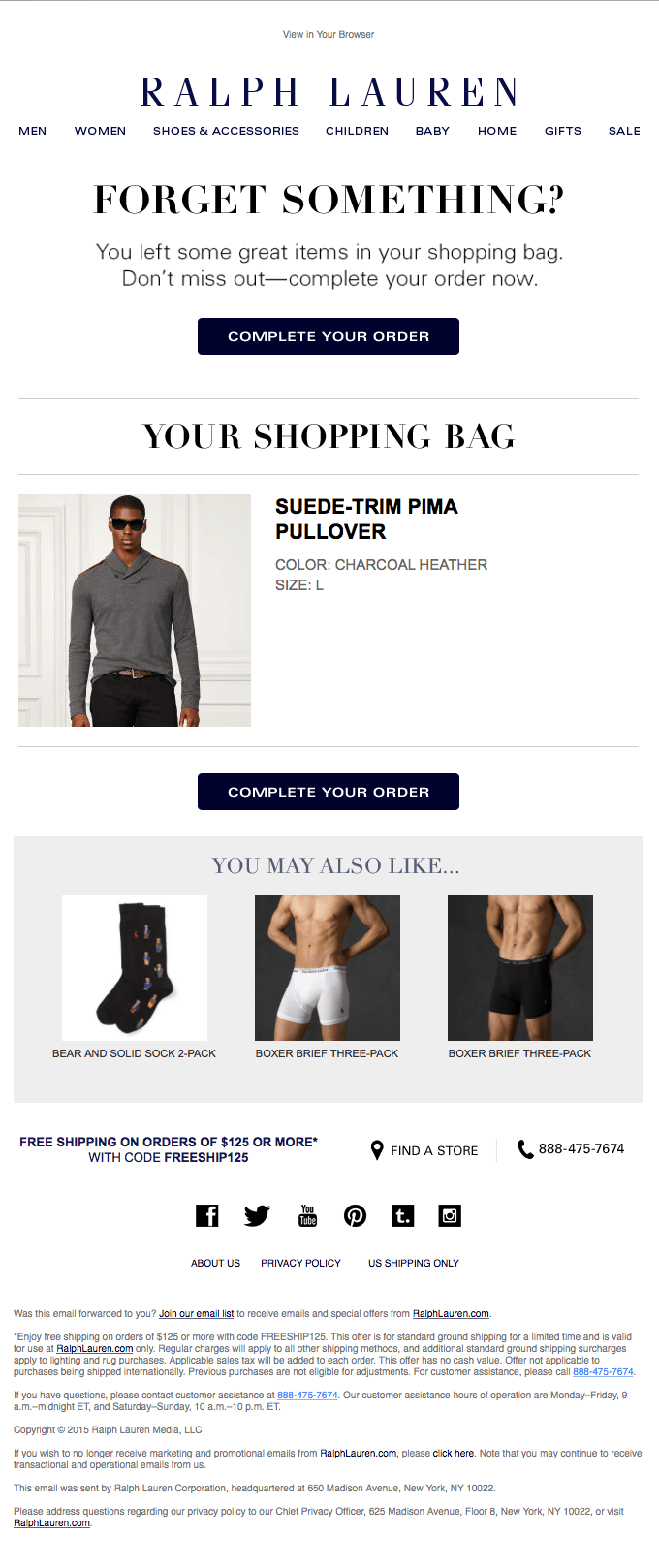 Finish Your Order at Ralph Lauren from Ralph Lauren Desktop Email